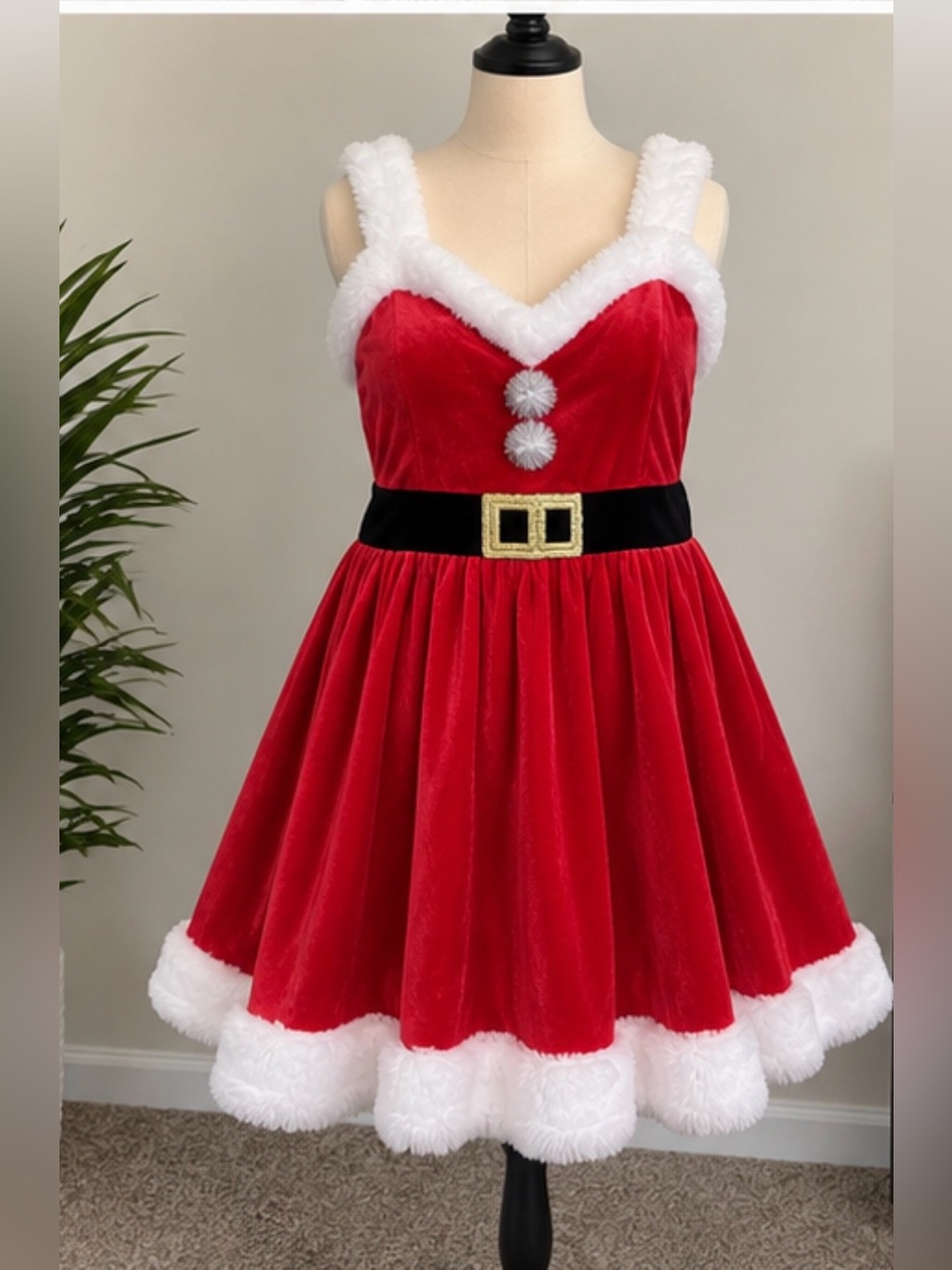 No Boundaries Red Velvet Holiday Dress with White Trim